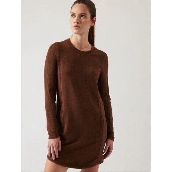Athleta Balance Dress Mahogany Heather brown Medium Long Sleeve Dress with Pocke - Picture 2 of 8